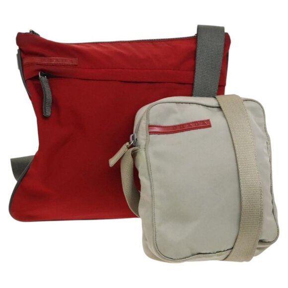 PRADA Sports Shoulder Bag Nylon 2Set Red Beige Silver Auth ti3215 - Picture 1 of 16